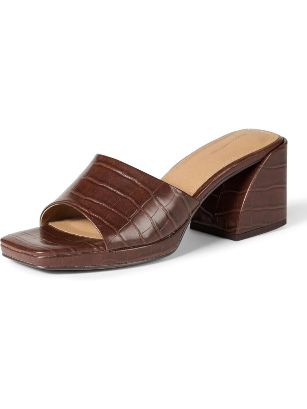 Women's Brown Platform Block Heel Mule Sandals Peep Toe Slingback Faux Leather